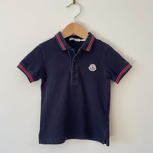 MONCLER Navy Logo Polo Shirt w/ Classic Red Stripe Detail